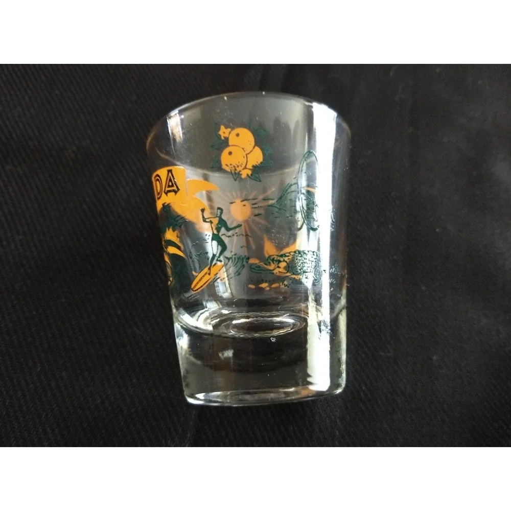 Florida Souvenir Shot Glasses Vtg Carrib Set of 4 Original Box Marlin Sunshine